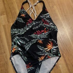 Hawaiian print one piece bathing suit
